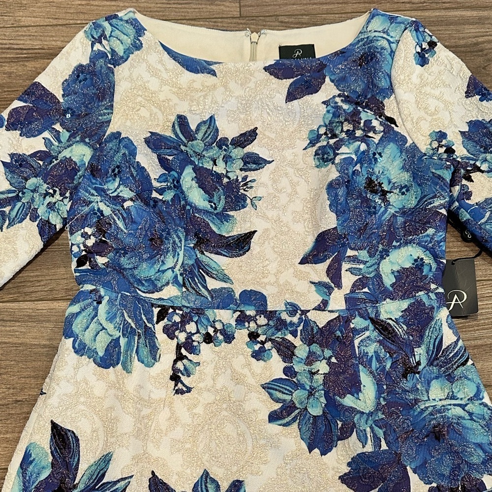 NWT! Adrianna Papell Matelsee Metallic Jacquard Sheath Floral Dress Size 8 - Picture 3 of 10